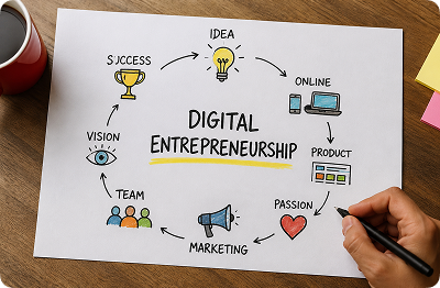 Digital entrepreneurship plan drawn on paper